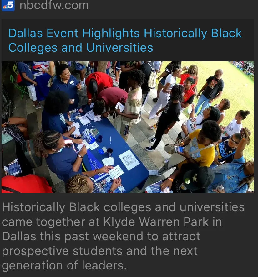 Flyer: HBCU Awareness + Recruiting Event at Klyde Warren Park