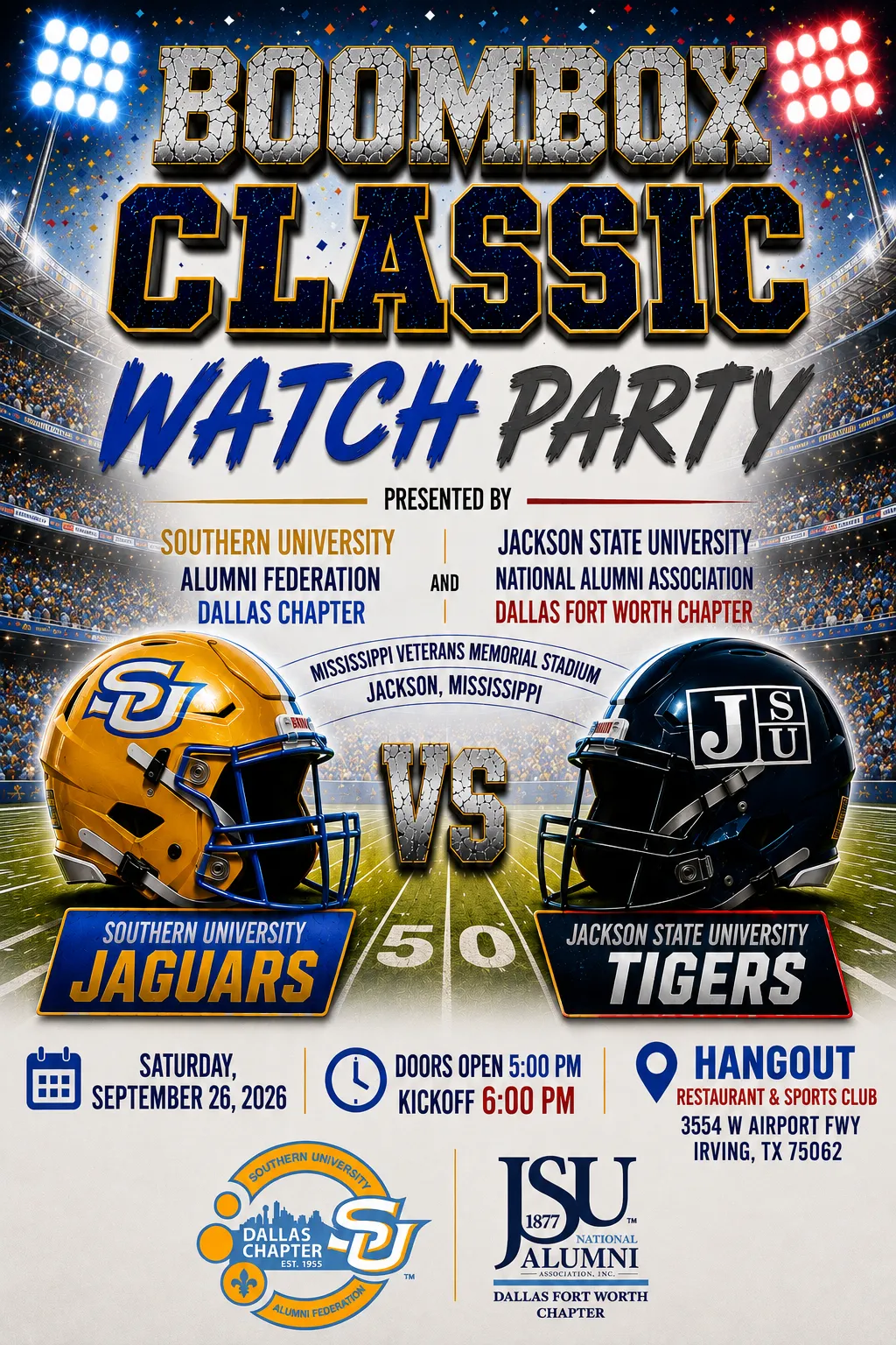 Flyer: Boombox Classic Watch Party: JSU vs Southern